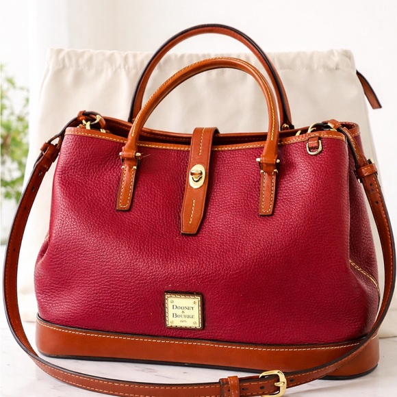 Dooney & Bourke Handbags - Dooney & Bourke Pebble Grain Maroon Leather Satchel Shoulder Bag Strap Dust Bag